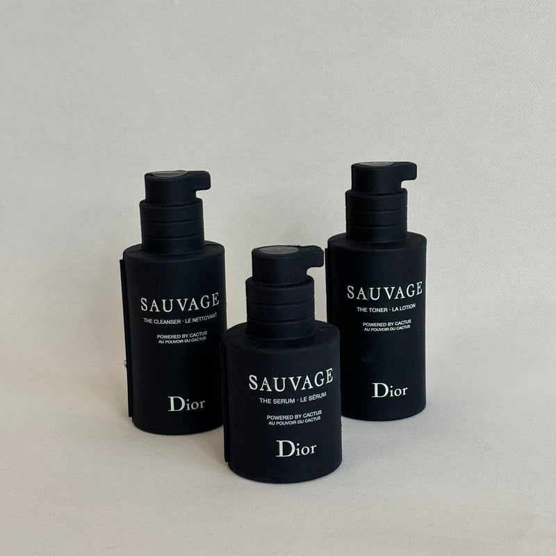 christian dior sauvage skincare set of 3: cleanser, toner, serum