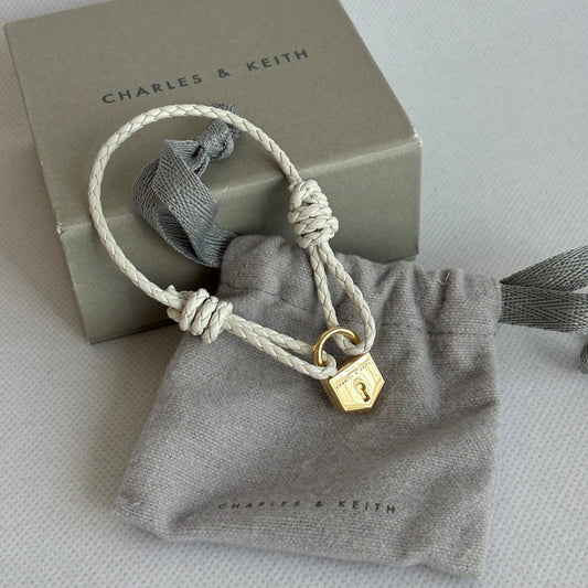 charles & keith white leather padlock bracelet