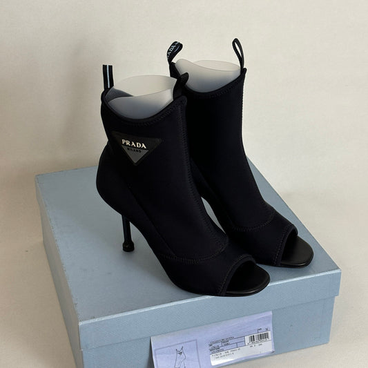 prada black nylon logo ankle boots