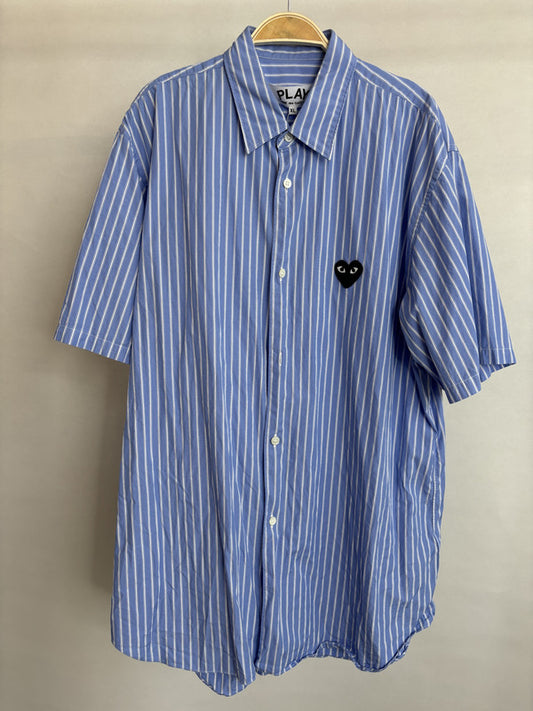 comme des garcon PLAY HEART EMBROIDERED STRIPED SHORT SLEEVE SHIRT