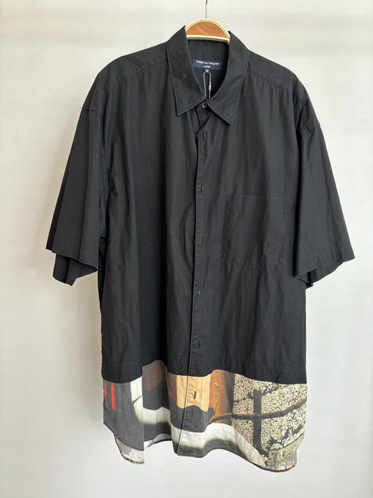 comme des garcon homme black short sleeve shirt print hem