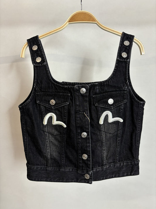 evisu black washed denim tank top