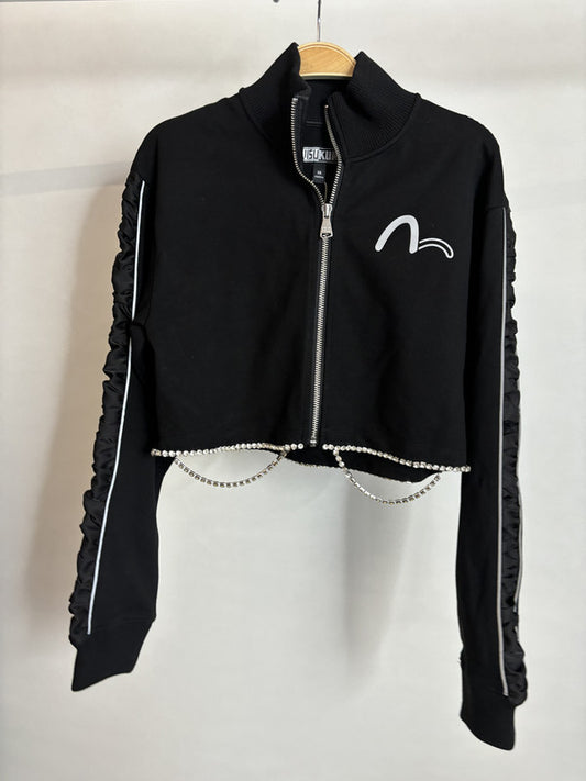 evisu black ruffle sleeve jacket