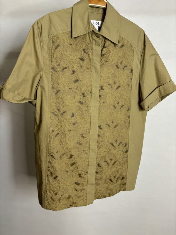 cos mustard floral cut out shirt