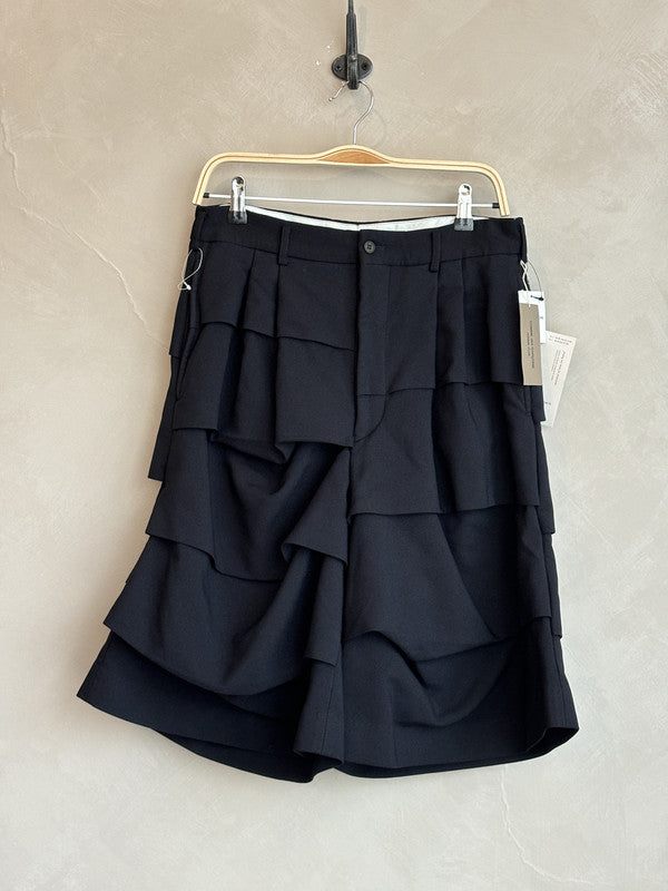 comme des garcon homme plus navy ruffles shorts