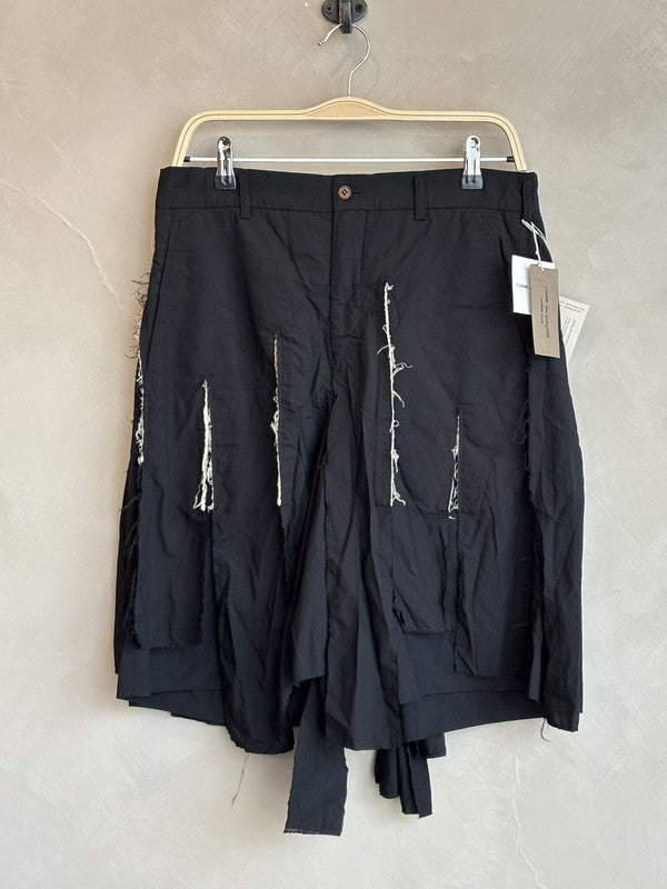 comme des garcon homme plus black garment treated cut skirt shorts