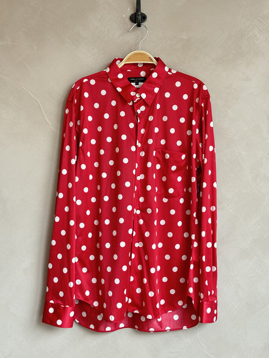 comme des garcon homme plus red polka dot shirt