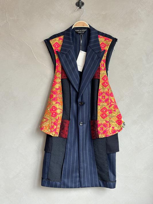 comme des garcon homme plus navy stripe embroidered vest