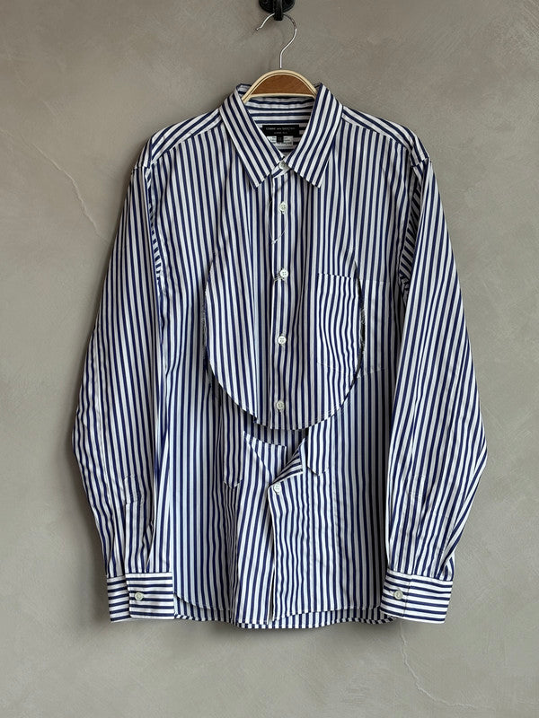 comme des garcon homme plus navy stripe cut out shirt