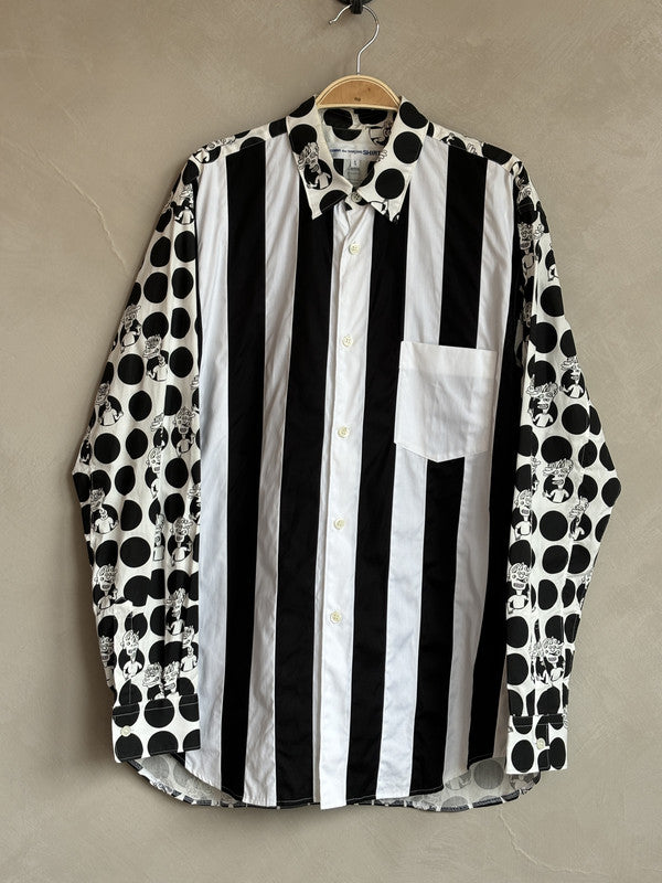 CDG SHIRT black and white stripe x polka shirt