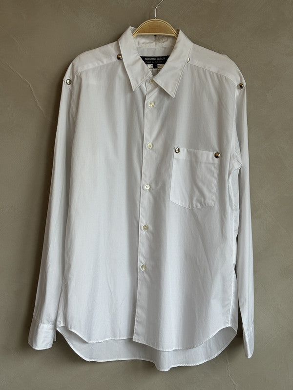 CDG HOMME DEUX white pocket button shirt