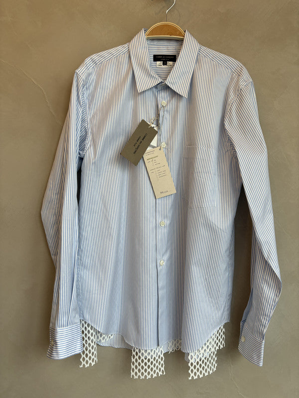 comme des garcon homme plus baby blue stripe mesh hem shirt