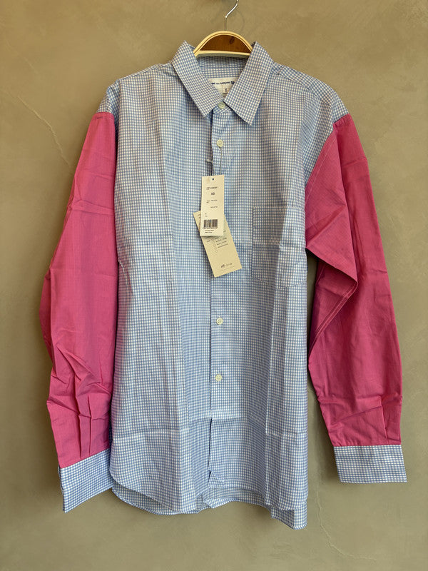 CDG SHIRT pink sleeve baby blue checked shirt