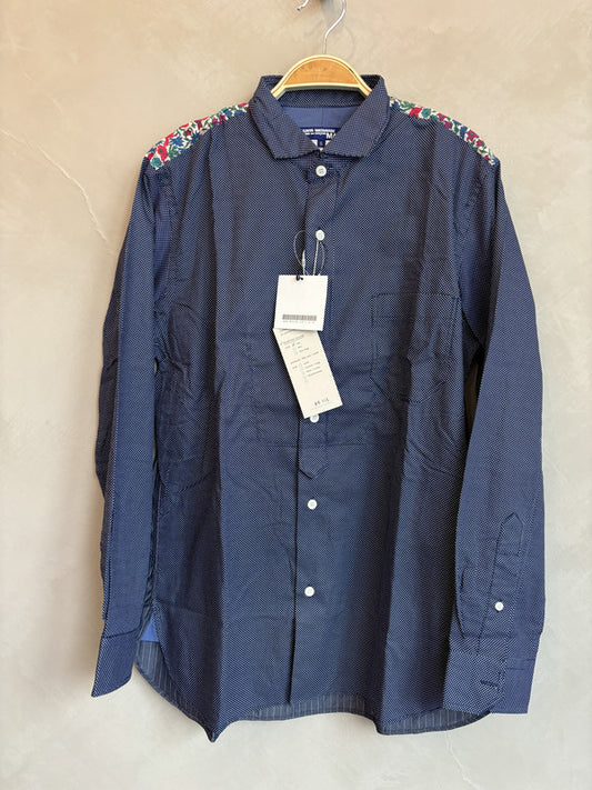 junya watanabe blue polka shoulder print shirt