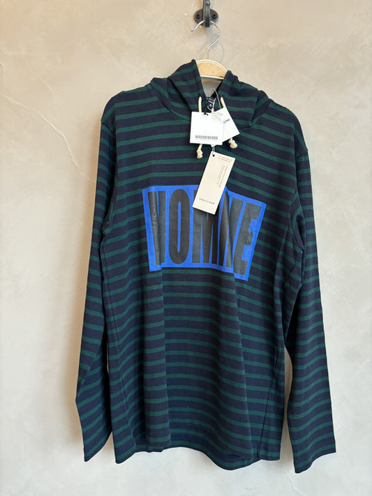 comme des garcon homme navy green stripe HOMME print hoodie