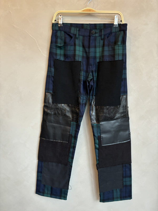 comme des garcon homme plus green x navy checked patched pants