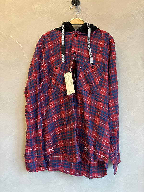 uniform experiment red blue checked hooded shirt