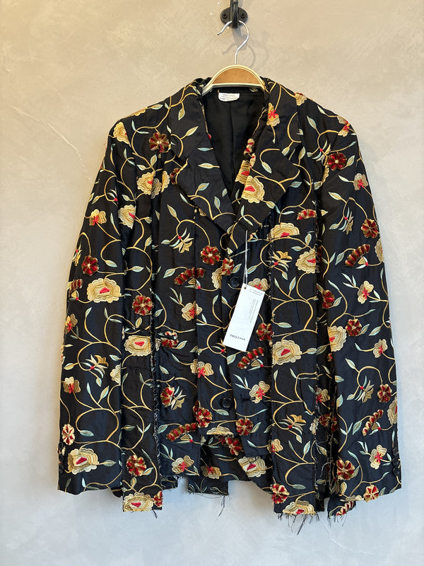 comme des garcon homme plus black floral embroidery blazer