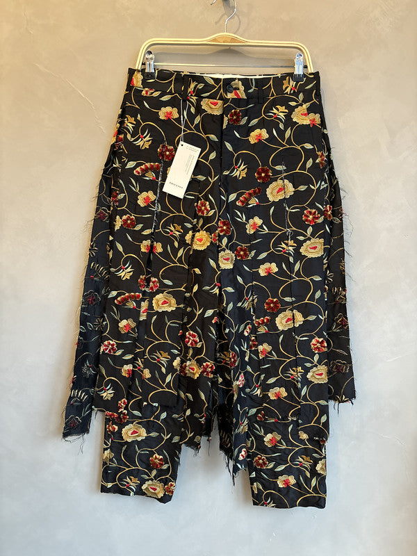 comme des garcon homme plus black floral embroidery pants