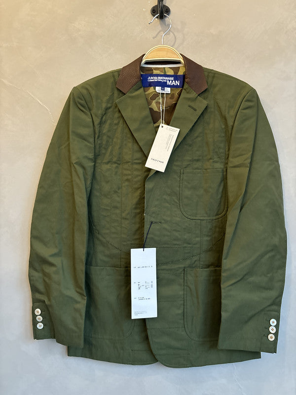 junya watanabe army green leather collar stitch blazer