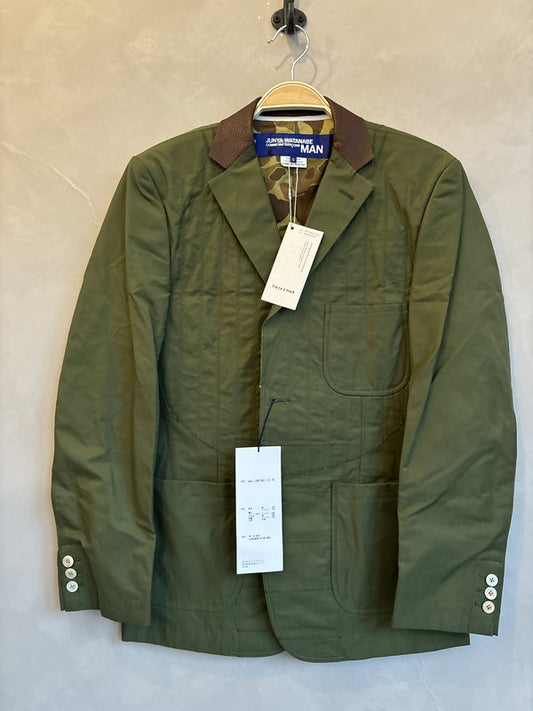 junya watanabe army green leather collar stitch blazer