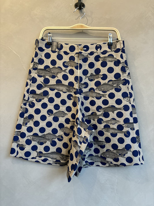 comme des garcon homme plus blue polka fish shorts