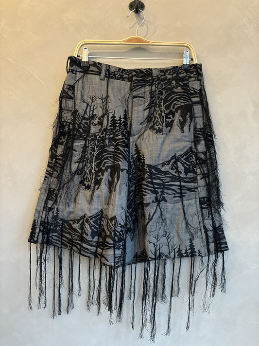 comme des garcon homme plus black embroidery tassel shorts