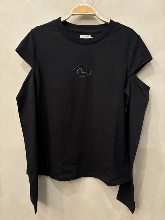 evisu black cut out sleeve top