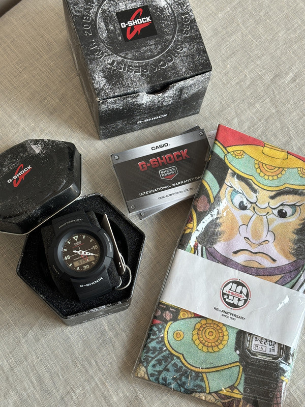 G-SHOCK AW-500E-1E Watch & 40th anniversary cloth