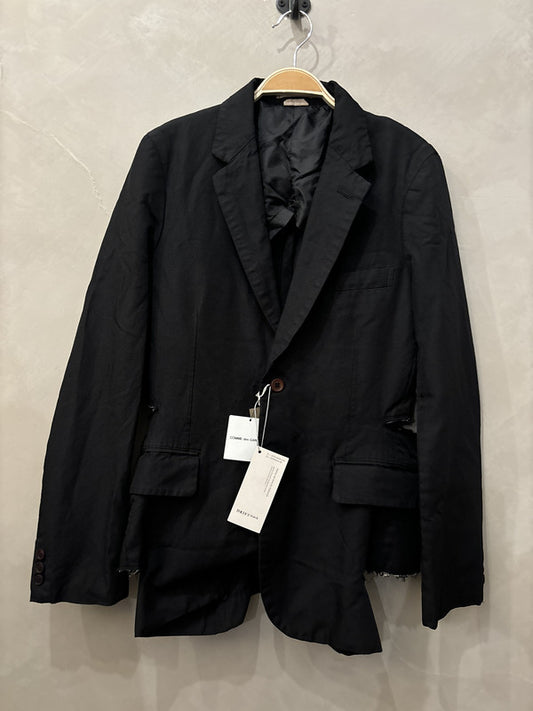 comme des garcon homme plus black button cut out blazer