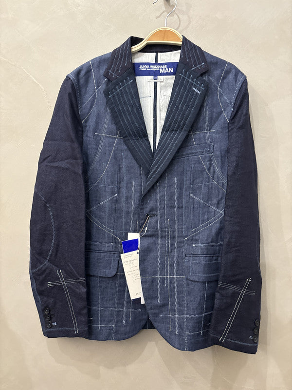 junya watanabe denim patchwork stitched blazer