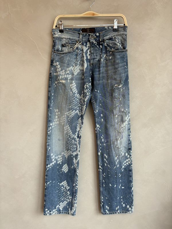 ROBERTO CAVALLI snake scale pattern washed denim pants