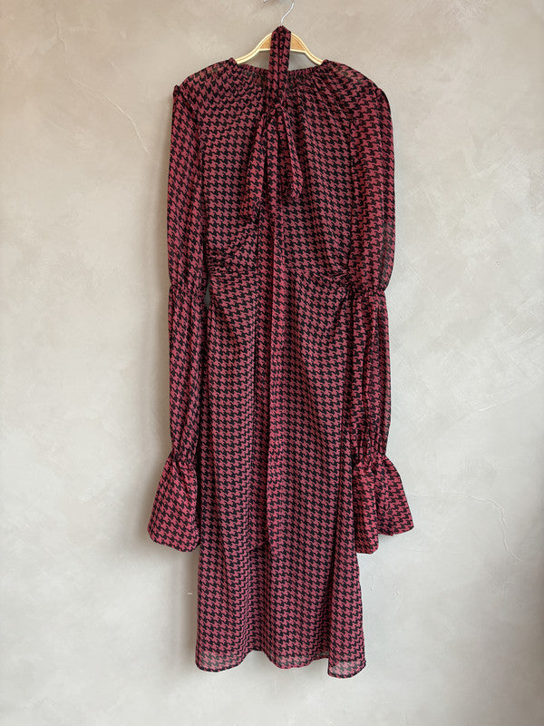 ROKH pink houndtooth pattern chiffon dress with detachable sleeves