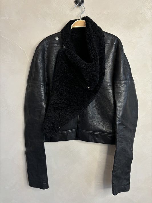 RICK OWENS Black shearling leather jacket