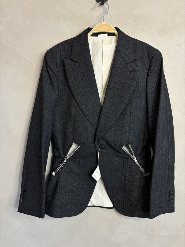 comme des garcon homme plus Dark grey striped zipper pocket blazer jacket