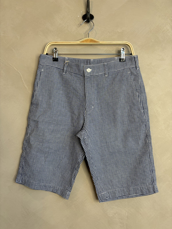 comme des garcon homme navy checked shorts