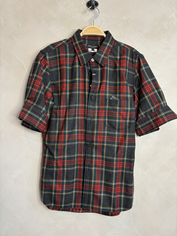 comme des garcon homme plus checked wool laine short sleeves shirt