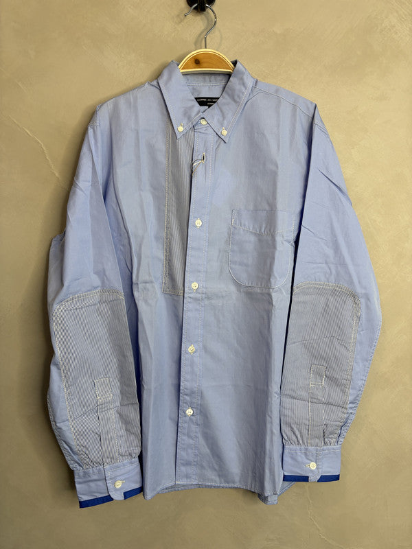 comme des garcon homme baby blue stripe patchwork shirt