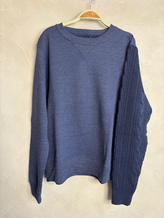 uniform experiment navy cableknit sleeve sweatshirt