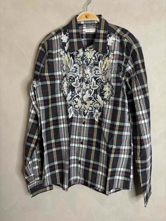 DRIES VAN NOTEN checkered floral embroideried shirt