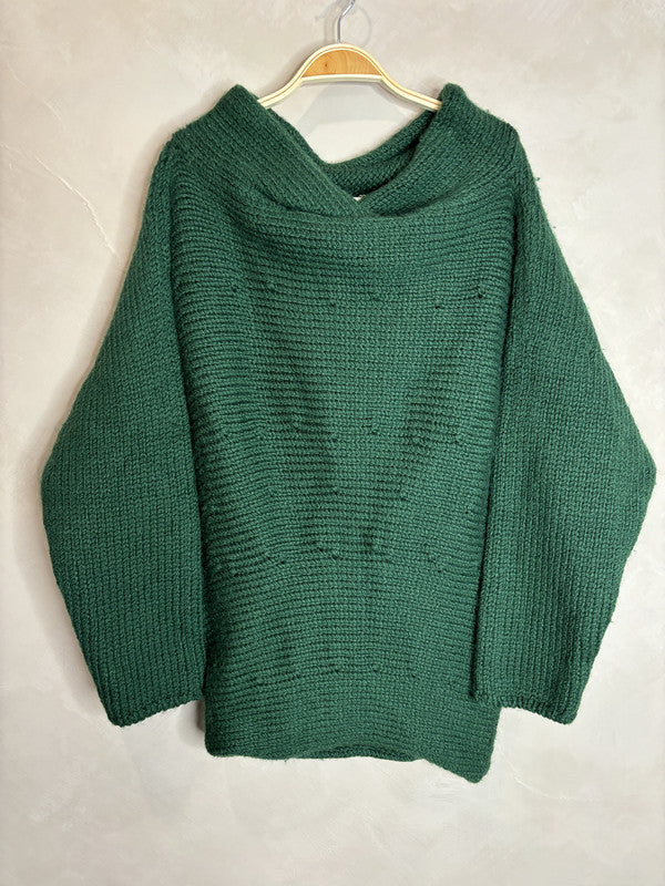 DRIES VAN NOTEN green wool back pleated knit top