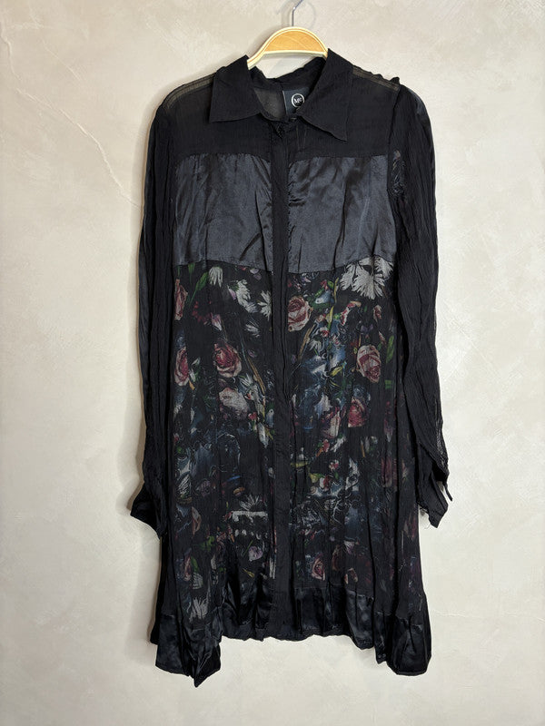 alexander mcqueen black foral see-through chiffon shirt