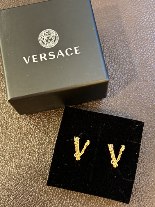 versace gold botanical V earrings