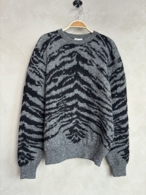 yves saint laurent Grey tiger print mohair knit top