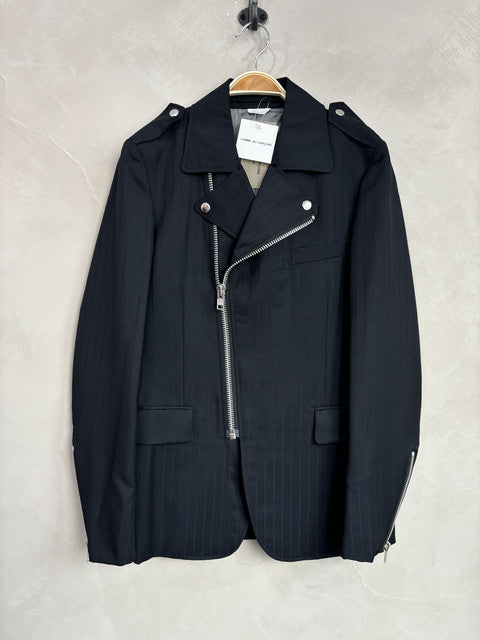 comme des garcon homme plus navy striped biker jacket