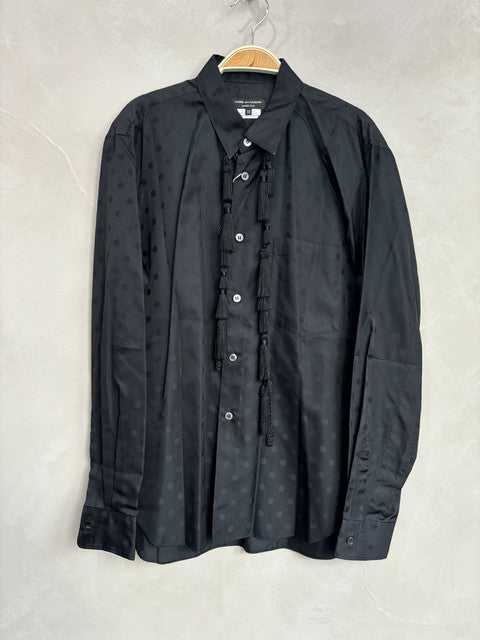 comme des garcon homme plus black polka dot tassel shirt