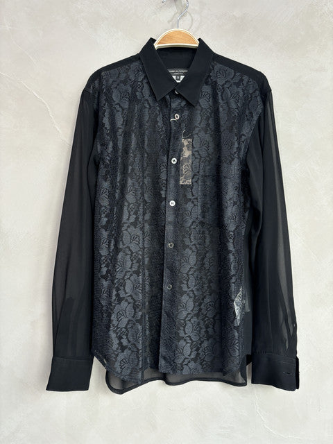 comme des garcon homme plus black chiffon lace shirt