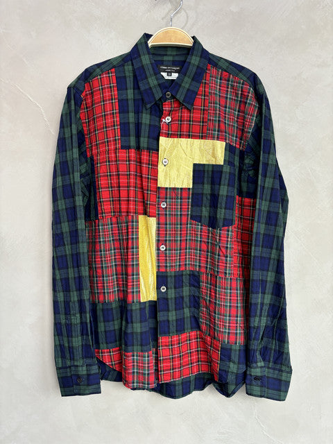 comme des garcon homme plus checkered patchwork shirt