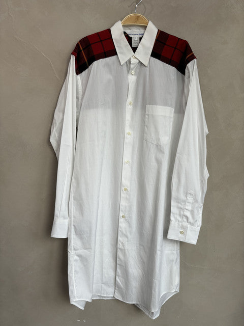 CDG SHIRT red checkered shoulder white long shirt