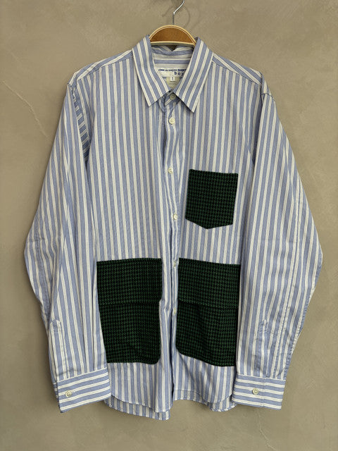 CDG SHIRT BOYS baby blue striped green pocket shirt